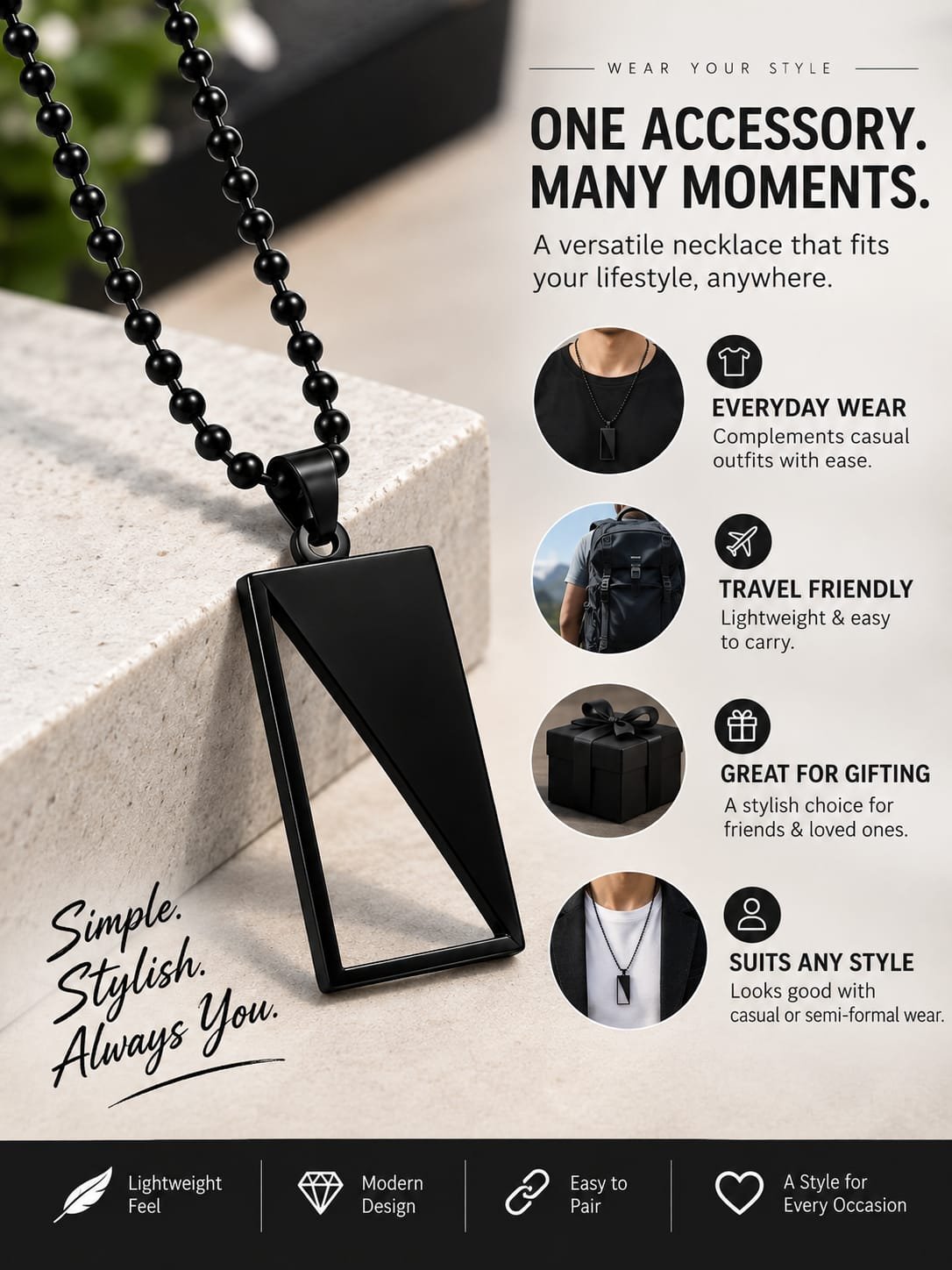 Men’s Black Cross Pendant Necklace – Silver-Tone Stainless Steel Cross Chain (Copy) - Image 4