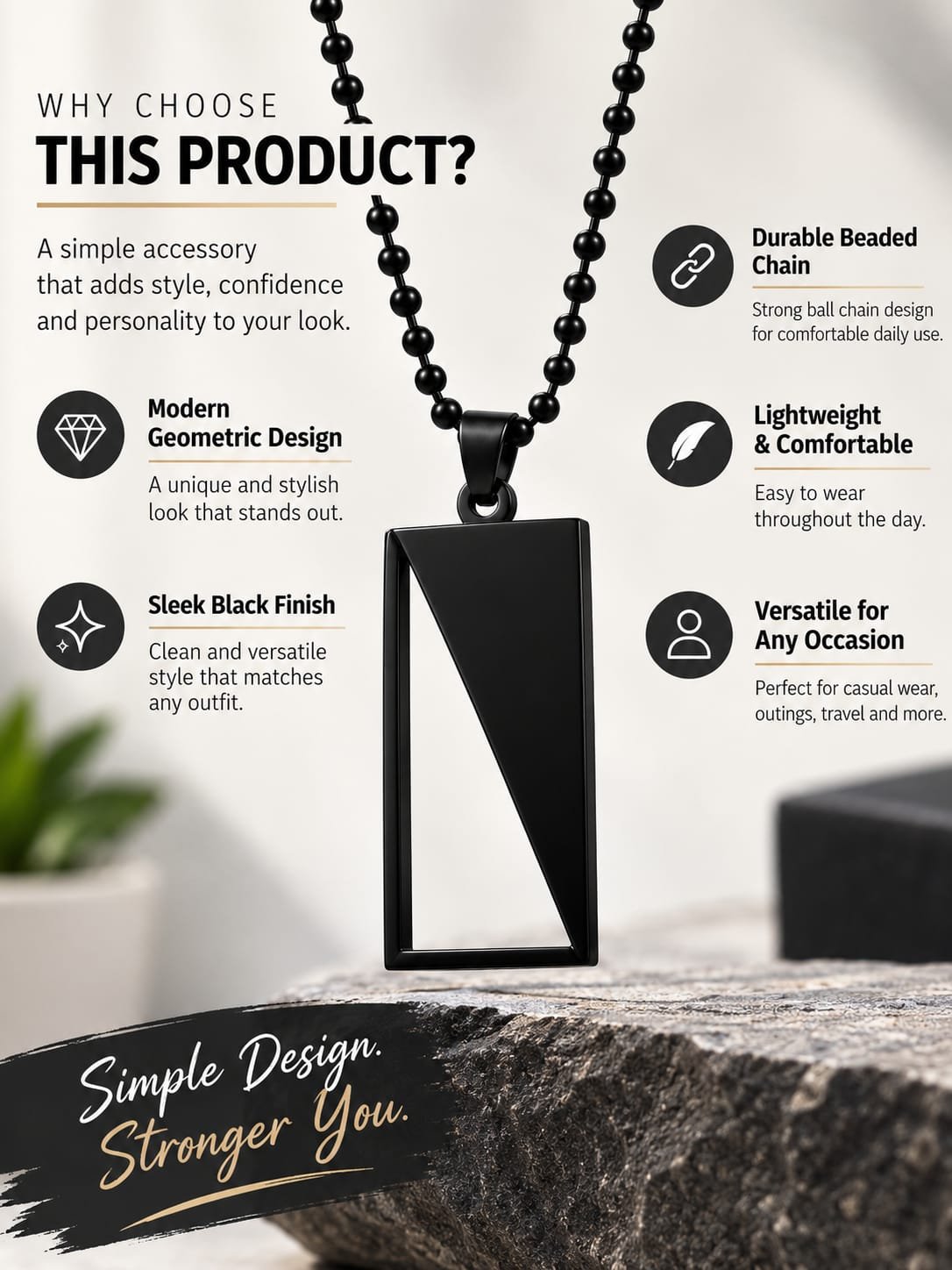 Men’s Black Cross Pendant Necklace – Silver-Tone Stainless Steel Cross Chain (Copy) - Image 3