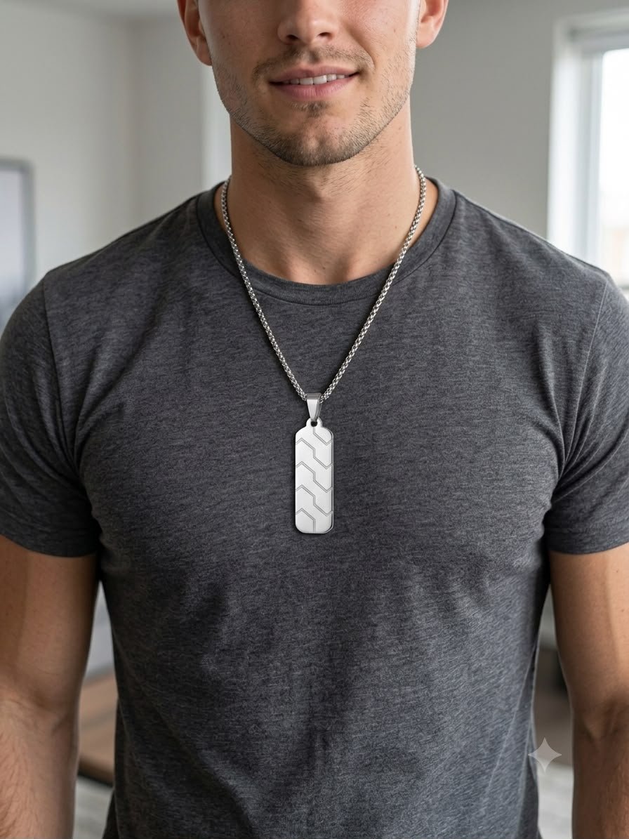 Men's Stainless Steel Engraved Geometric Dog Tag Necklace - Image 4