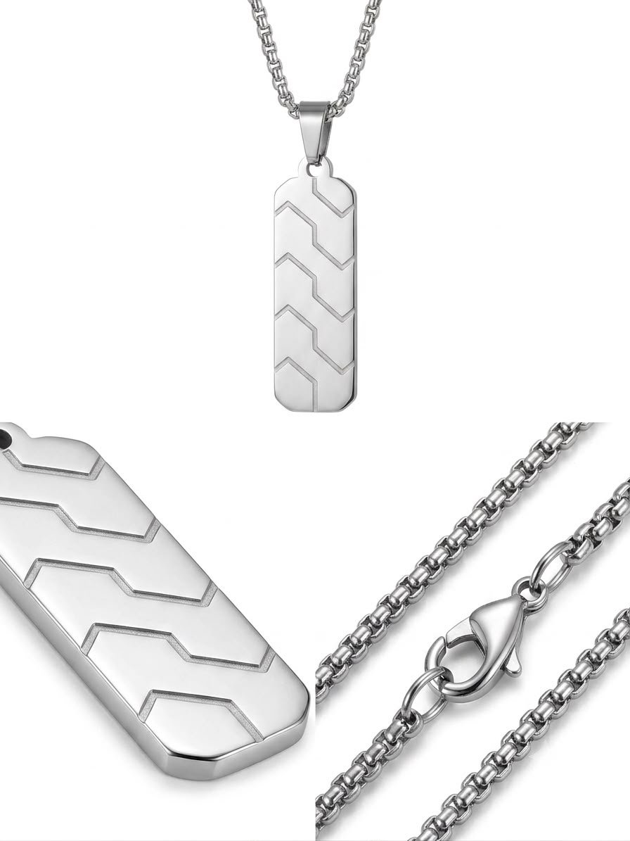 Men's Stainless Steel Engraved Geometric Dog Tag Necklace - Image 2