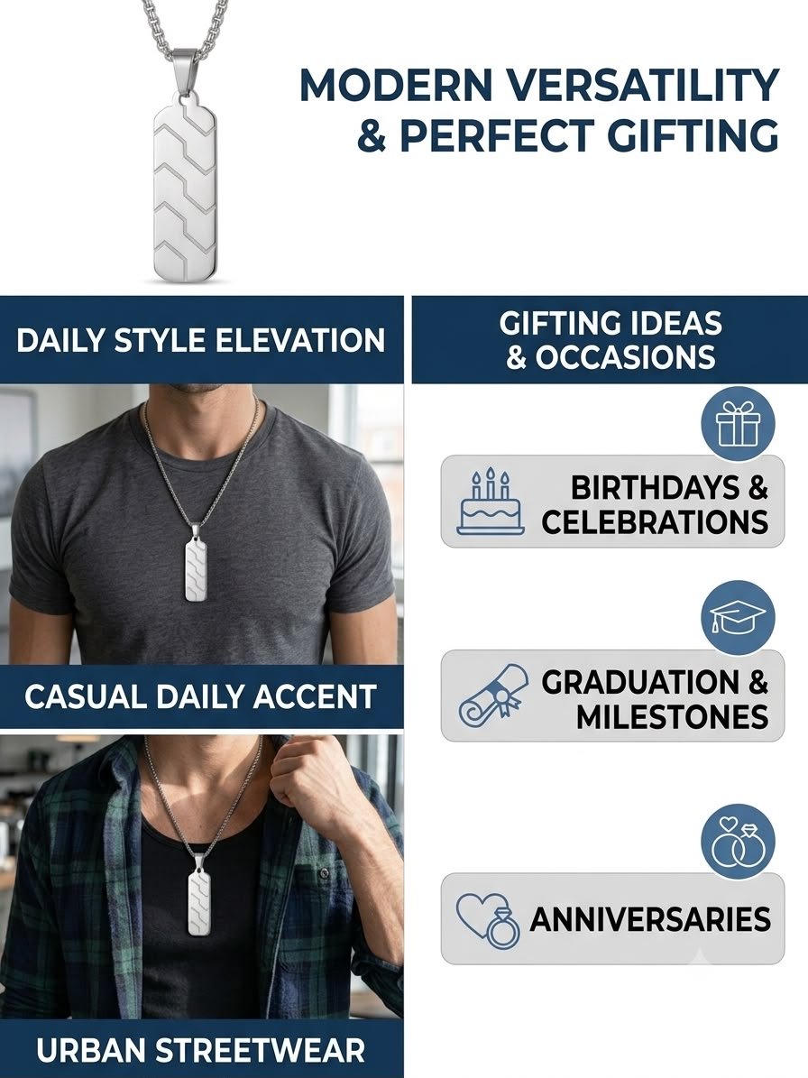 Men's Stainless Steel Engraved Geometric Dog Tag Necklace - Image 6