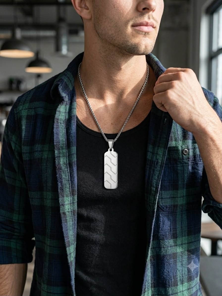 Men's Stainless Steel Engraved Geometric Dog Tag Necklace - Image 5