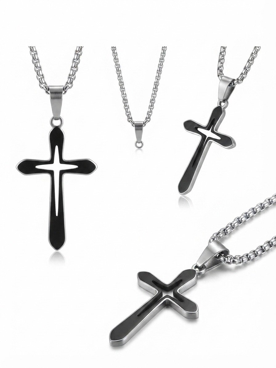 Men's Stainless Steel Cross Pendant Necklace | Waterproof & Tarnish-Resistant