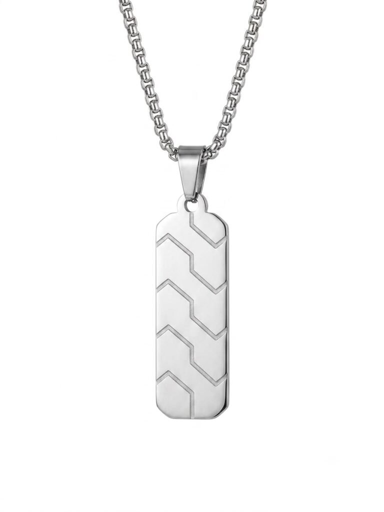Men's Stainless Steel Engraved Geometric Dog Tag Necklace