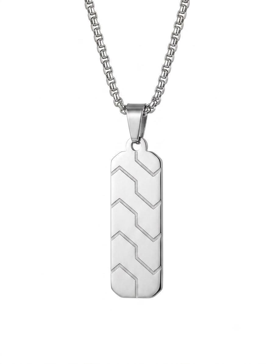 Men's Stainless Steel Engraved Geometric Dog Tag Necklace