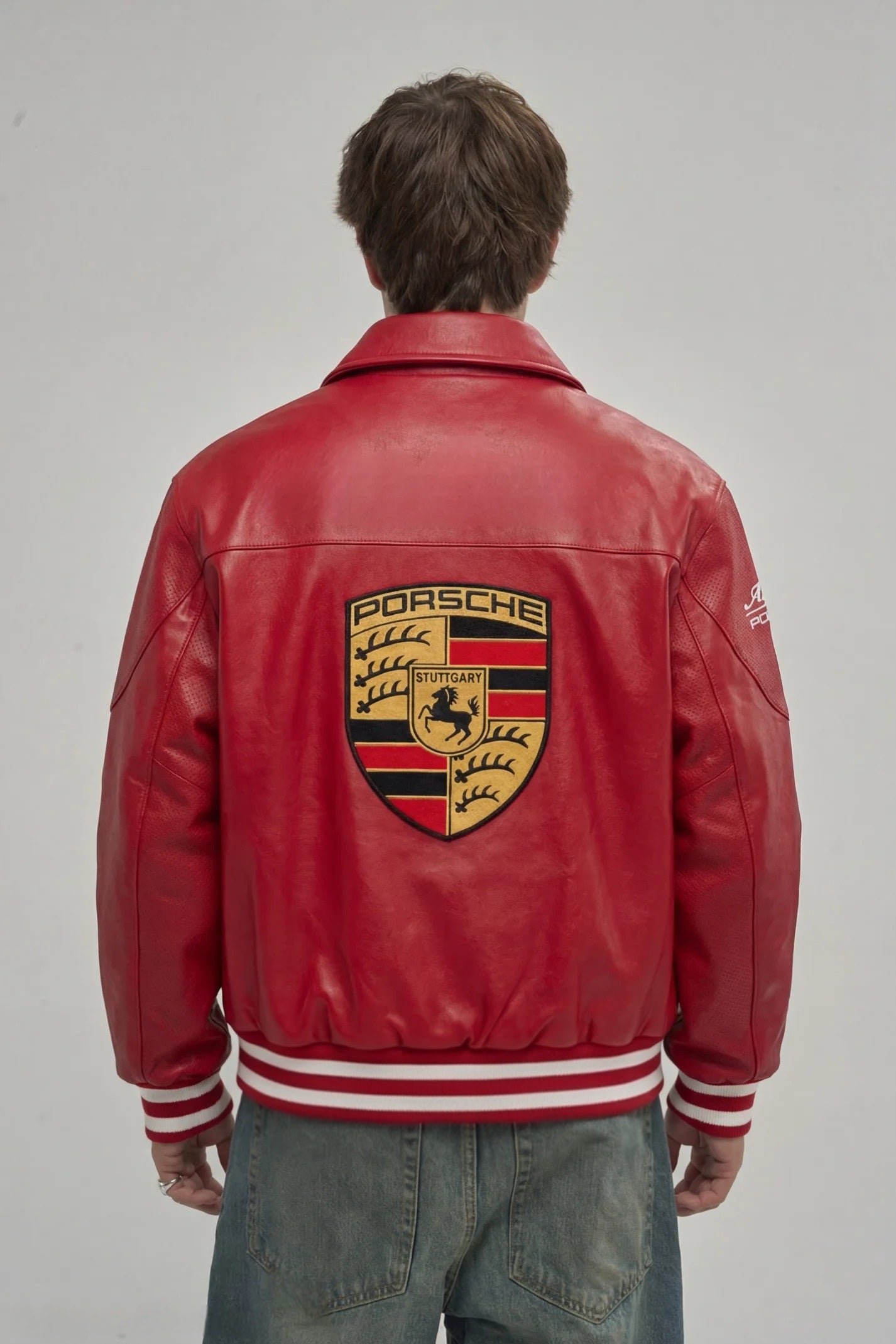 Porsche 993 Turbo Leather Jacket (Red Edition) – Cropped F1 Racing Gear - Image 3