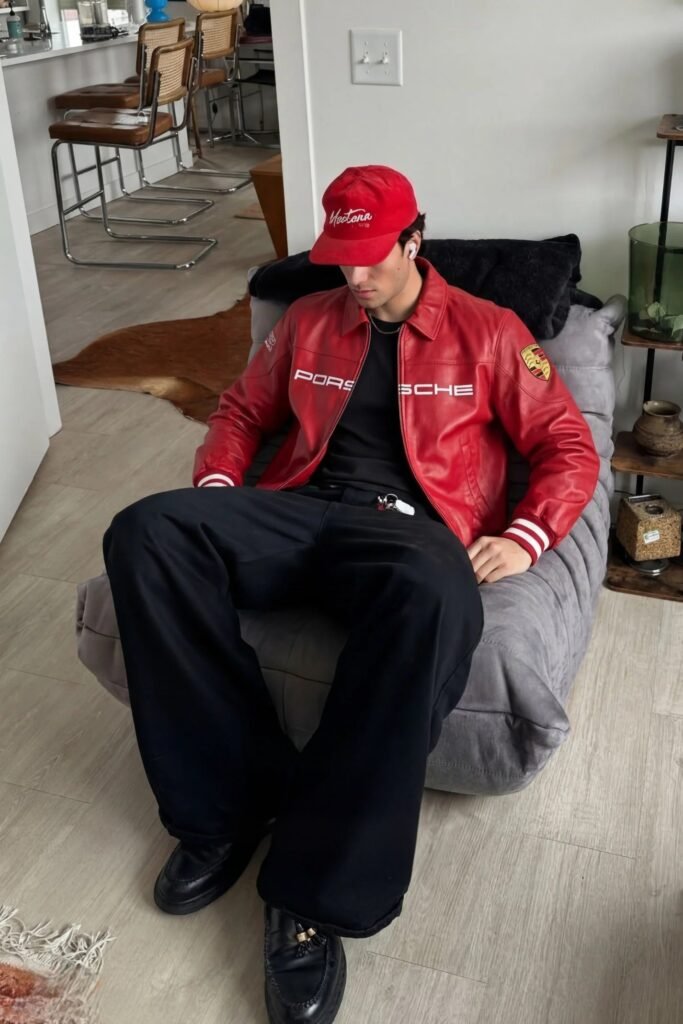 Porsche 993 Turbo Leather Jacket (Red Edition) – Cropped F1 Racing Gear