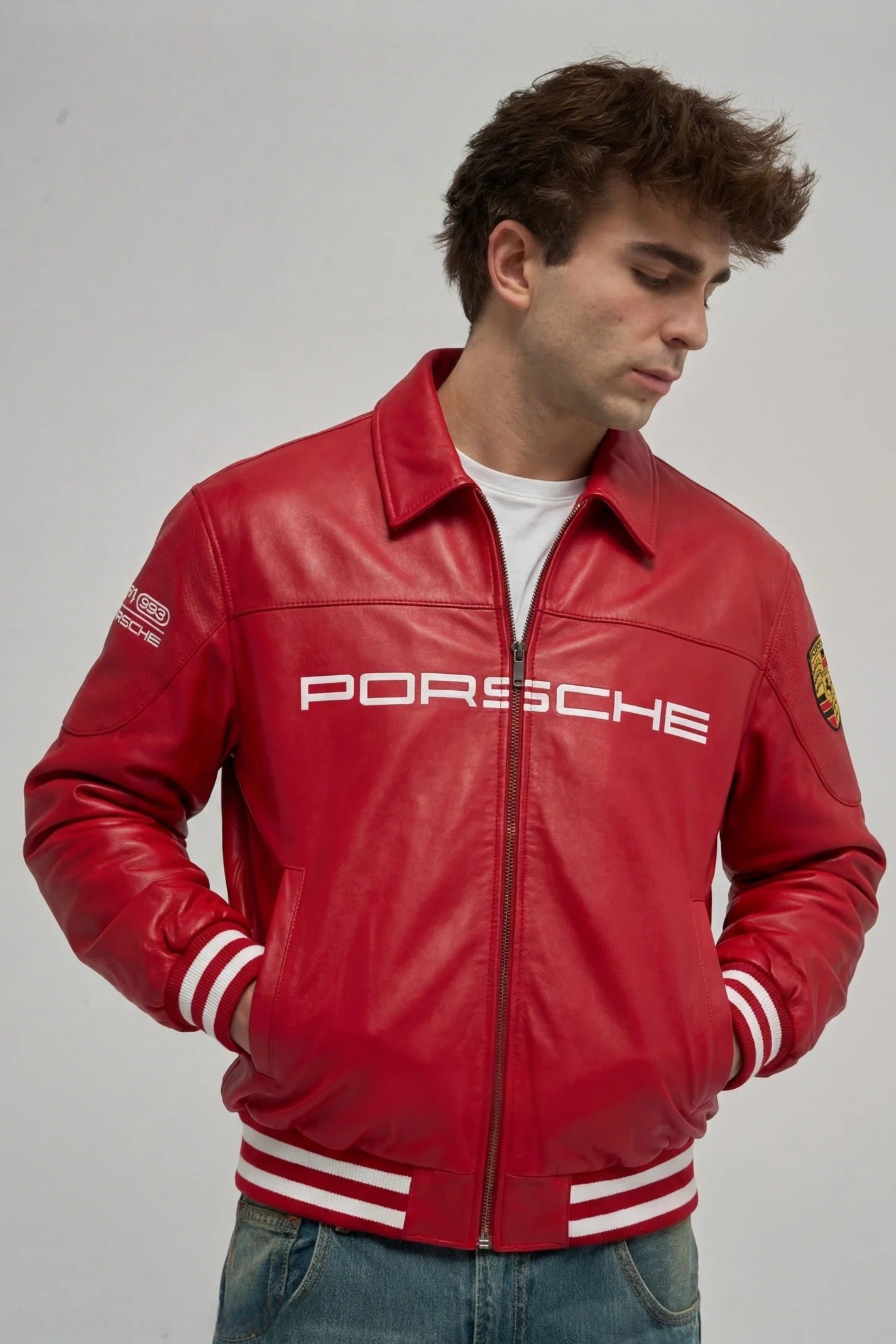 Porsche 993 Turbo Leather Jacket (Red Edition) – Cropped F1 Racing Gear - Image 2